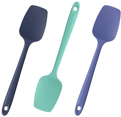 Doosu Silicone Spoon Spatulas, 315℃ Heat Resistant Flexible Cooking Spoons Kitchen Rubber Spoonula Scraper for Mixing Stirring Scraping Serving Non-Stick Cookware (3 Pieces, Multicolors4)