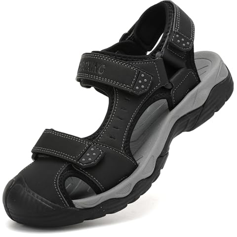 AX BOXING Sandali Uomo Estivi Traspirante Sandali Sportivi Strappo Scarpe Trekking Pelle all'aperto Spiaggia Taglia 41-45 EU(Nero, 42 EU)