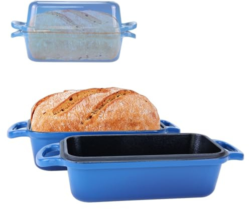 An & Guo Gusseisen Brotbackform mit Deckel, 22,96 × 12,78 cm, schwerlastig & langlebig, für selbstgebackenes Brot, backofengeeignet – 2er Set - Kastenform für Sauerteigbrot (MeeresBlau)