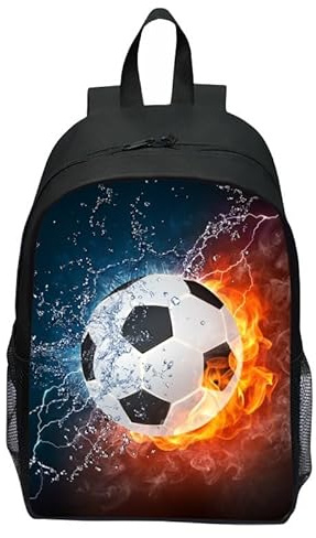bzjqh Football Backpack for Kids, Football School Bags, Fire Water School Bag for Boys & Girls - Lightweight Bookbag for High School, Middle School, Elementary