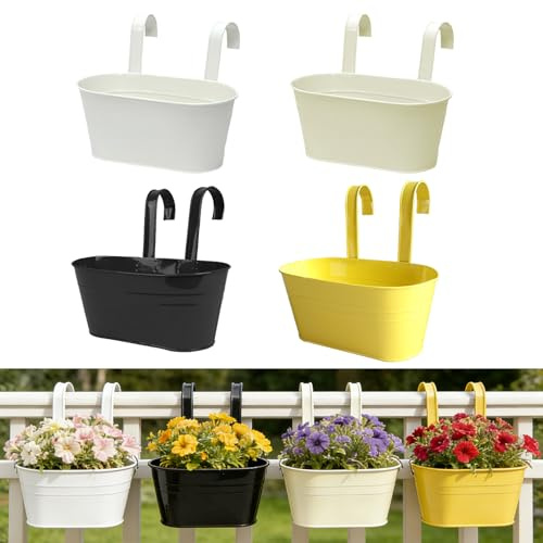 TINGSING 4pcs Pots de Fleurs à Suspendre en Métal Double Crochet Balcon