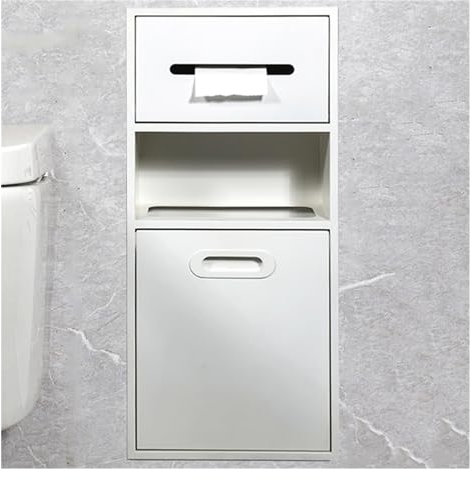 Soporte empotrado de acero inoxidable para regadera y estante de almacenamiento de champú integrado para artículos de tocador de baño, color blanco, 30 x 67 x 14 cm