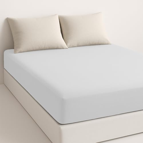Sábana Bajera Ajustable Cama 150x190 cm - Ropa de Cama de Microfibra Suave - Altura 30 cm - Transpirable y Fácil de Lavar - Blanco