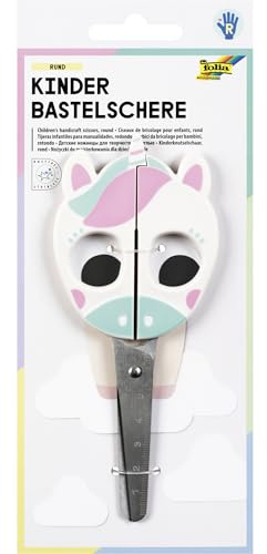 folia 771 - Tijeras para Manualidades Infantiles Unicorn, Aprox. 16 cm, Tijeras Infantiles con Motivo de Unicornio y Regla en Relieve, Acero Inoxidable con Esquinas Redondeadas, para diestros