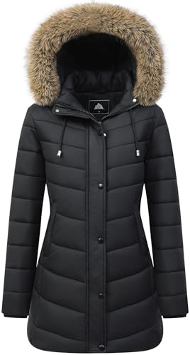 Women's Long Winter Puffer Coat Warm Thicken Fleece Lined Down Jacket Waterproof Detachable Hooded Parka