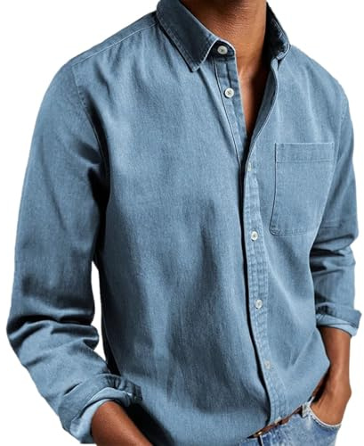 Hemden für Herren Langarm, Hemd Herren Button-Down Hemdjacke Einfarbig Herrenhemd Regular Fit Modische Vintage Freizeithemd Alltag, Outdoor Business Musselin Hemd Shirt ​​als Anzughemd​​