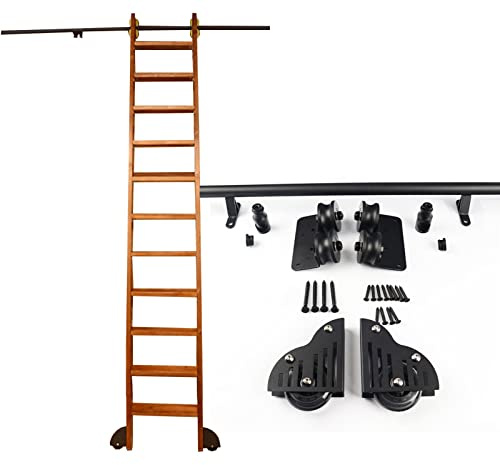 Scala per libreria Scorrevole Kit Binario, Kit ferramenta per scaletta Scorrevole per Biblioteca, Senza Binario Mobile a Tubo Tondo, Set Completo per Binario di Estensione sospeso