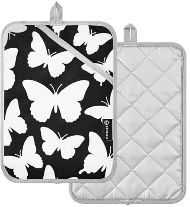 Presine da cucina alla moda nero e bianco farfalla presina con tasche tappetino forno confezione da 2