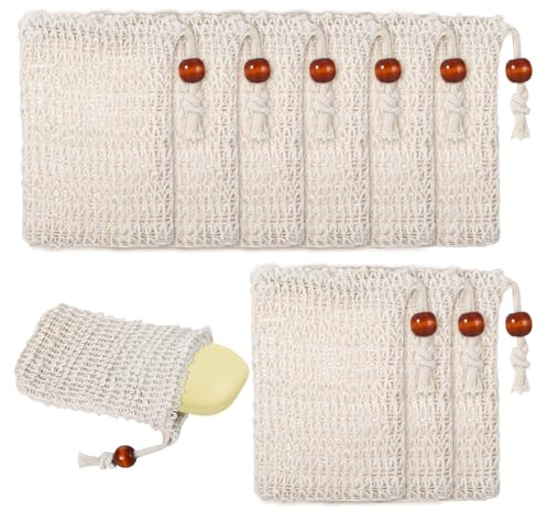 Seifensäckchen Bio-Seifenbeutel Für Feste Seife, Seilbeutel Aus Natürlicher Baumwolle Mit Braunen Perlen, Auch Als Schaumnetz Geschäumt Festes Duschgel Verwendet Werden (10, 1 stück (1er Pack))
