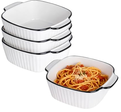 Vitrignis Lot de 4 plats à lasagnes carrés en céramique de 400 ml pour friteuse à air, plat de cuisson, plats à tarte pour four – Petit pour lasagnes, tiramisu, moule de cuisson