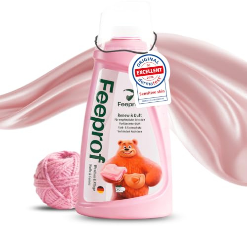 Feeprof Wollwaschmittel 1L – Feinwaschmittel 25-50 Wäschen, Flüssigwaschmittel für Wolle, Seide & Kaschmir, Sensitiv-Formel, Wirksam ab 20°C, schonend zu Stoffen