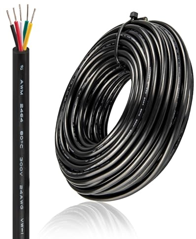 URCIANOW 24AWG 5 Core 0.2mm Cable 10M UL2464 Low Voltage | 5x0.2mm² Tinned Copper Electrical Wire, 2.3A Rated, for Alarm Systems, Sensor Wiring Low Voltage Devices, Easy to Strip
