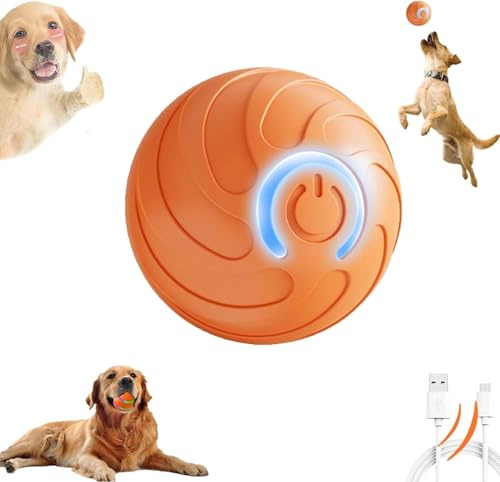 Balle Intelligente Interactive pour Chien - Jouet Rechargeable USB à Vibration et Rebond Automatique, Stimulation Cérébrale pour Toutes les Tailles, Parfaite pour les Jeux d'Intérieur (Orange)