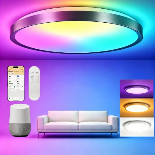 Yeelight Smart taklampa, LED-taklampa RGB, nära-tak-lampor, 50 W, 3 000 lumen, 2 700 K–6 500 K, dimbar lampa, gör-det-själv, kompatibel med Alexa, för vardagsrum, sovrum, kök, hall, 50 cm