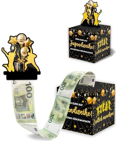 Geldgeschenk Jugendweihe Überraschungsbox - DIY Schwarz Gold Geschenk Verpackung Box, Verpackung Geldgeschenk Jugendweihe Geschenke für Mädchen & Junge