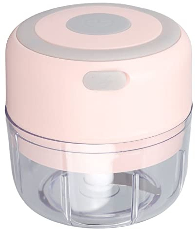 HUSHUI Mini Picadora de Ajos Eléctrica, Picadora de Alimentos de Acero Inoxidable Recargable por USB de 100 Ml con Potente Motor de 30 W, para Ajos, Cebollas, Verduras y Carne (Rosa)
