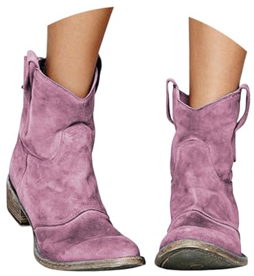 Botines holgados para mujer, botas vaqueras de tacón bajo para mujer, botines sin cordones, botines de tacón de bloque, zapatos vintage occidentales con lengüeta de tracción, calzado antideslizante