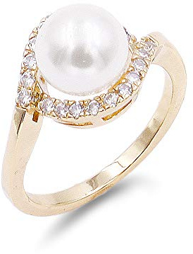 Lavencious 8 mm Pearl Ring AAA CZ Micro Pave Size 5-10 Wedding Jewelry (Gold, 10)