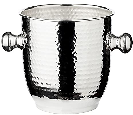 EDZARD Weinkühler Alto (Ø 20 cm) versilbert - Flaschenkühler, Sektkühler - Getränkekühler für 1 Flasche - Schale für Wein, Sekt & Eiswürfel - Champagner Kühler gehämmert mit Griffen