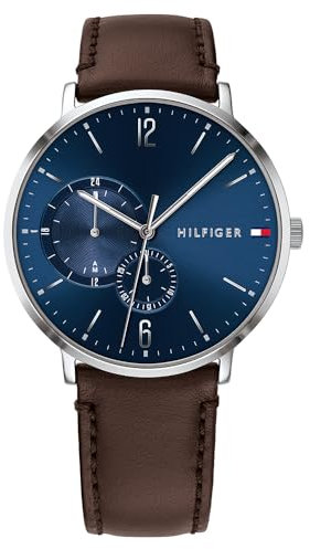 Tommy Hilfiger Multi Zifferblatt Quarz Uhr für Herren mit Dunkel-Braunes Lederarmband - 1791508
