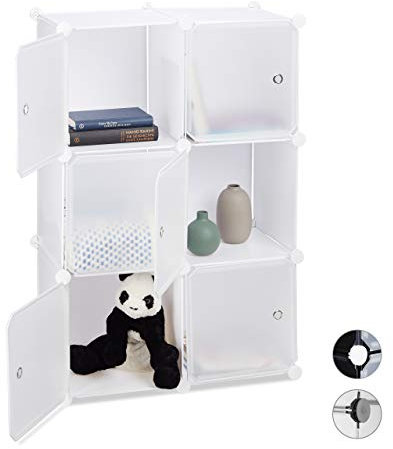 Relaxdays, weiß Regalsystem mit 6 Türen, DIY, Cubes, Grifföffnungen, Raumteiler, Badregal, Kunststoff, HBT: 98x66x32 cm