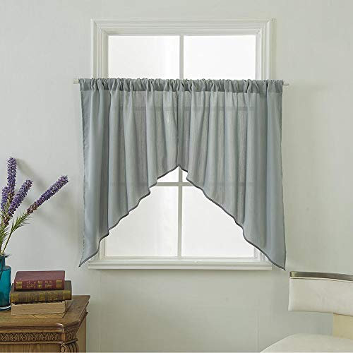 Boyouth Gardinenstangen-Vorhänge aus halbschichtigem Voile, dreieckig, kurz, Fenster Volant für Küche Modern 35W*63L-2 Panels grau