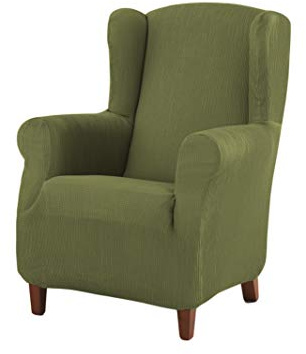 Estoralis Berta | Funda Sillon de Diseño Moderno | Tejido Elastico Verde | para Sillon Orejero (de 70 a 110 cm.) | Maxima Adaptabilidad a Todo Tipo de sillones