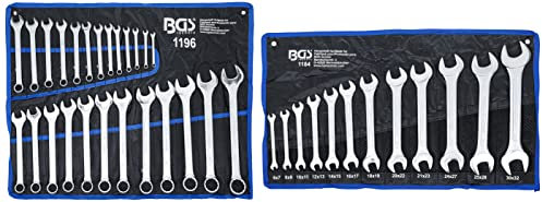 BGS 1196 | Maul-Ringschlüssel-Satz | 25-tlg. | SW 6-32 mm & 1184 | Doppel-Maulschlüssel-Satz | 12-tlg. | SW 6 x 7-30 x 32 mm | CV-Stahl | inkl. Tetron-Rolltasche