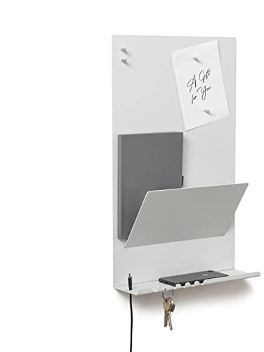 byde Heke Organiseur Mural en métal 30 x 9 x 49 cm, étagère Murale avec Tableau magnétique et aimants, Tableau pour clés, journaux et Notes, Fixation Murale avec Un modèle de Montage. Couleur Blanche