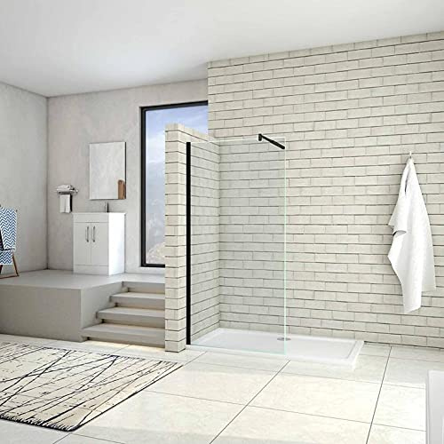 AICA Paroi de douche 160x200cm en noire mat paroi à l'italienne en 8mm verre anticalcaire avec une barre de stabilisation extensible en noire mat