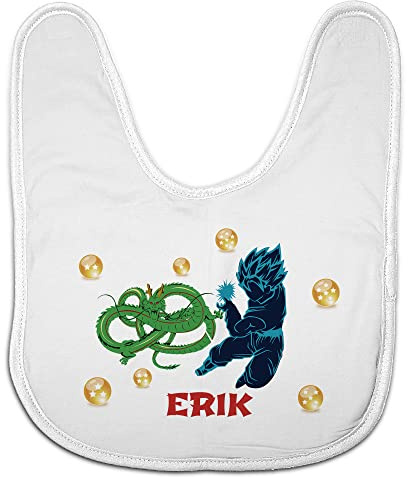 LolaPix Bavoir bébé Fille. Personnalisé au Prénom. bébé. Bébé, garçon, Fermeture Velcro. Cadeaux personnalisés. Différentes Couleurs. Divers modèles. Dragon Ball 28x35cm