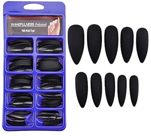 100 Stiletto Press-On Tips Schwarz matt - Click-It Nägel für schnelle Nagelverlängerung - Fullcover Nails