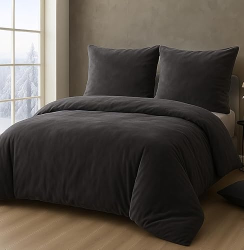 MALIKA Ropa de cama de invierno Nicky Teddy cachemir, forro polar coral, 135 x 200, 155 x 220, 200, tamaño: 200 x 200 cm, diseño: antracita