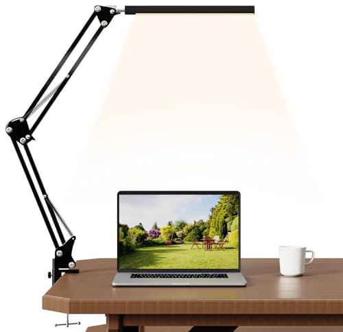 WAFTING Lampada da tavolo, 14 W Eye Caring LED Lampada da tavolo con 3 modalità di illuminazione, 9 livelli di luminosità, cavo di ricarica USB e spina, per casa, ufficio, camera da letto, nero