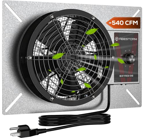 Abestorm 540CFM IP-55 Rated Crawlspace Ventilation Fan with Humidistat Thermostat, 8.7inch Basement Vent Fans with Isolation Mesh, Ventilator Fan for Crawl Space Basement Garage Attic Grow Tent