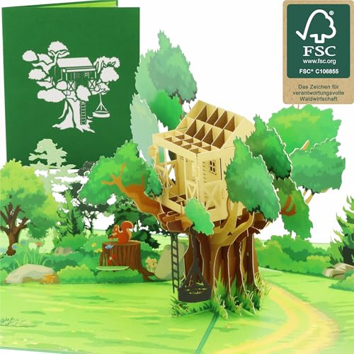 design3dkarten® Baumhaus, Baumhaushotel Gutschein, biglietto pieghevole 3D, biglietto pop-up, biglietto di auguri, biglietto di auguri, biglietto regalo