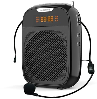 Norwii Sprachverstärker, Tragbarer Wiederaufladbarer Bluetooth-Lautsprecher | S328 Stimmverstärker mit LED‑Display, 10W, 4000mAh Akku, 35 Std. Akkulaufzeit, Einstellbares Kabelmikrofon, Aufnahmefunktion