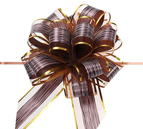 sourcing map 20 Stück Große Geschenkschleife, Ziehschleife ø 17cm Matt Geschenk Schleife, Dekoschleifen für Auto Dekor geschenkdekoration Hochzeit Geburtstag Verpackung Weihnachten (Braun)