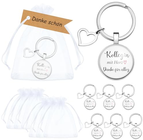 Otuuz 6 Stück Dankeschön Geschenk zum Weihnachten Schlüsselanhänger Kollegen mit Herz Schlüsselanhänger mit Danke Etiketten Netzbeutel Kleine Geschenke für Kollegen Abschied Ruhestand Jobwechsel
