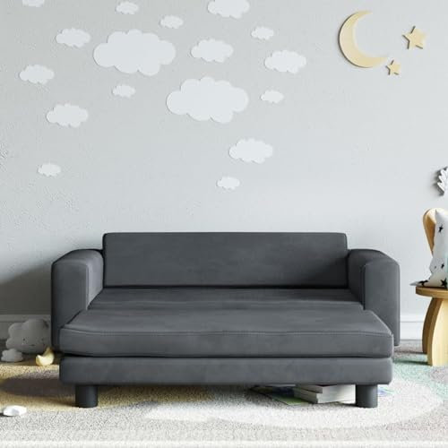 Mengtu Kindersofa mit Hocker Kindercouch Msinisofa Kindersessel Kindersofa Sofa Wohnzimmermöbel Sessel Sitzmöbel Kinder Sofa KindermöbelDunkelgrau 100x50x30 cm Samt