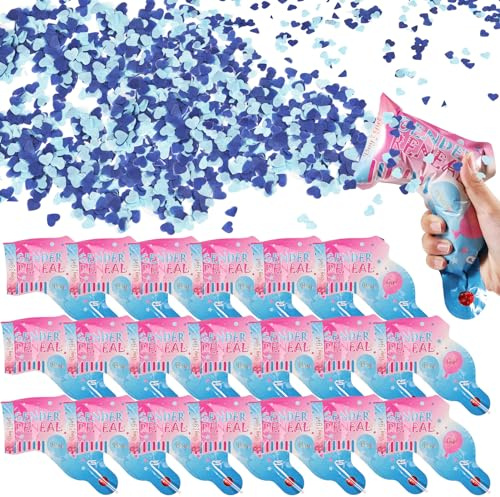 Joycabin 20 Stück Gender Reveal Konfettikanone, Konfetti Pistolen Set, 100% Biologisch Abbaubar Konfetti Für Geschlecht Verkünden, Baby Junge Mädchen Gender Reveal Partybedarf(Blau)