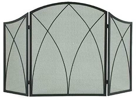 MYVVKIA Pare-feu de cheminée Pare-feu de séparation de cheminée Grille en Fer forgé à Trois Volets Pare-feu Pare-étincelles Porte de cheminée Four décoratif Grille Anti-étincell