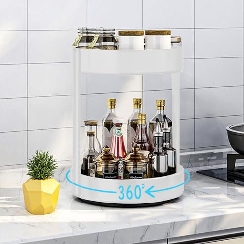 devesanter Plato giratorio, estante para especias giratorio de 2 niveles, organizador giratorio 360, para cocina, despensa, armario, mesa, encimera, acero y metal, (30 cm, blanco)