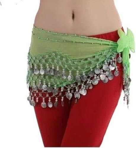 BDXZGX Münzgürtel, Münzschal, Bauchtanzkostüme, Chiffon, 128 Silberne Bauchtanzgürtel für Frauen, Bauchtanz-Hüfttuch, 1, Grüne Silbermünze