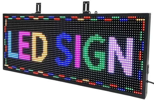 P10 Outdoor/Indoor Programmable LED Sign, 4000CD/㎡ High Brightness Scrolling Display, WiFi Control, Customizable Message Board for Business Advertising, Restaurants, Stores, Bars 40x14