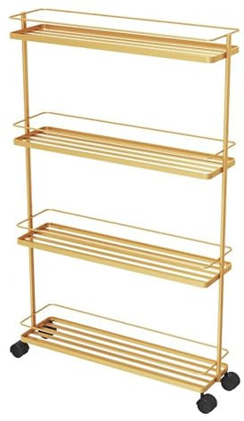 YHHLWXMDZ Mehrschichtige Aufbewahrung, Lücken-Aufbewahrungsregal, Badezimmerschränke, Badschrank Schmal, Flaschenzug-Aufbewahrungsregal, Metallmaterial(Gold,4 Layers)