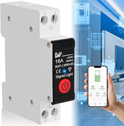 Warmfay WiFi Smart Leitungsschutzschalter, AC 230V 16A Hutschiene Circuit Breaker Schutzschalter mit Metering Funktion, Smart Wifi Schalter Fernsteuerung | 3 Timing Modi Kompatibel mit Tuya/Smart life
