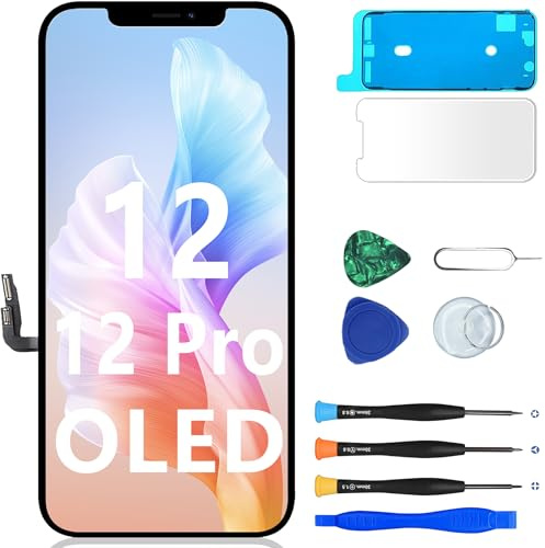 MP+ Écran OLED de rechange pour iPhone 12/12 Pro, Full HD COF 3D avec kit d'outils de réparation, verre trempé et ruban adhésif étanche