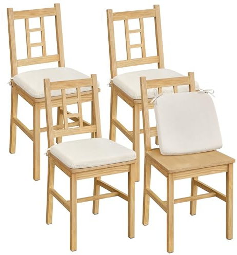 VASAGLE Wooden Dining Chairs, Set of 4, Kitchen and Dining Room Chairs, Removable Cushion, Curved Back, Each Supports 264 lb, Golden Oak UKDC150N14