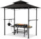 UNIONLINE Grillpavillon 2,4m×1,5m, Grillüberdachung für Außengrill, 2-stufige BBQ-Gazebo-Überdachung für Terrasse, Garten und mehr (Schwarz)